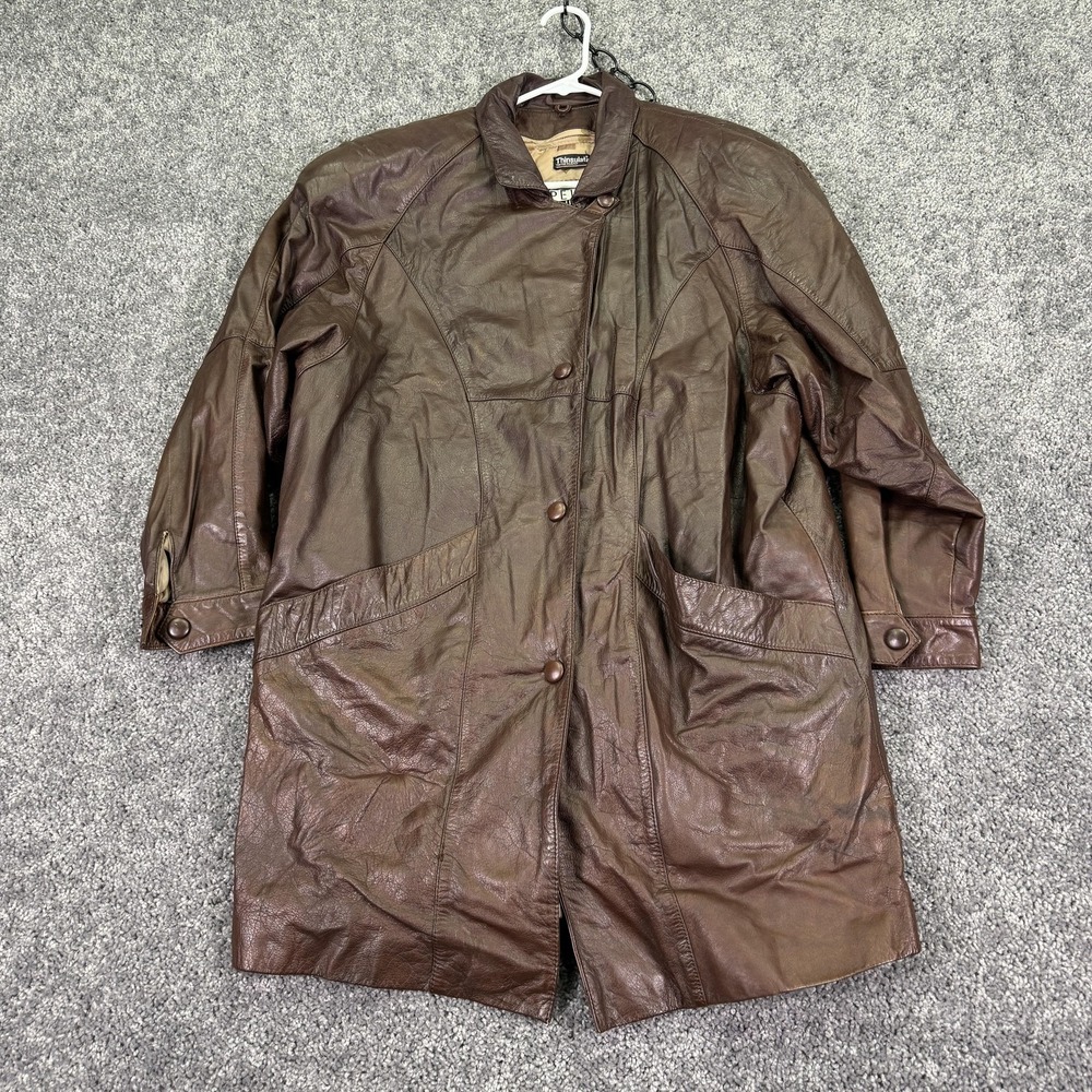 Vtg Pelle Cuir Jacket Womens Medium Brown Leather Thinsulate Long Winter
